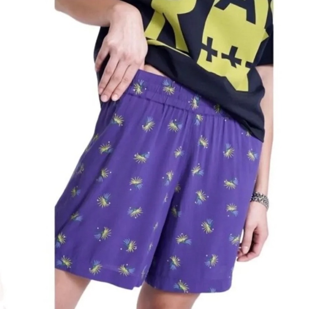 NWT BP Wildfang Purple Geo Floral Pull On Shorts XS Elastic Waist Pockets